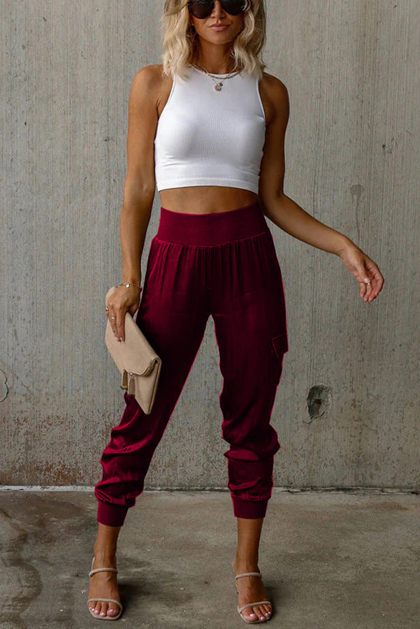 Lilykity Luxe Look Satin High Waist Pocketed Joggers