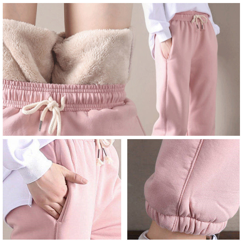 Women Warm Fleece Cotton Solid Joggers Sweatpants