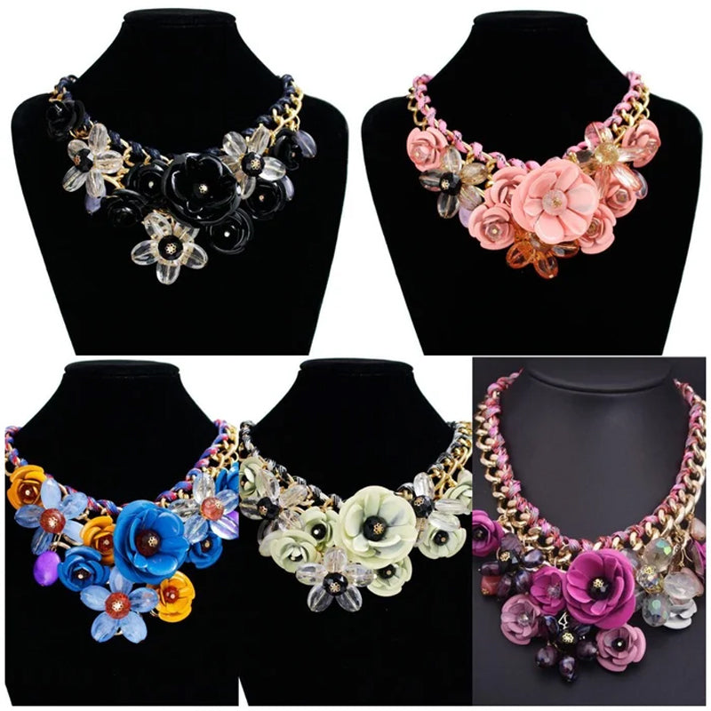 DIY Hand-made Colorful Flower Gemstone Pendant Rope