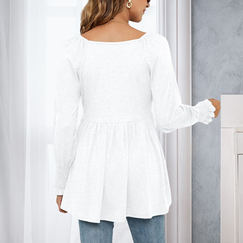V-Neck Puff Long Sleeve T-Shirt
