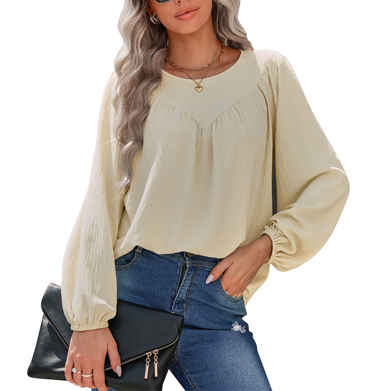 Solid Color Crew Neck Pullover Shirt