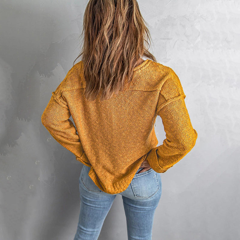 Button Knit Dropped Shoulder Sweater