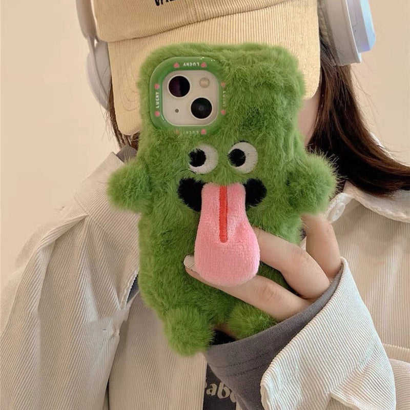 Funny Tongue Sticking Out Plush Mobile Phone Case For iPhone