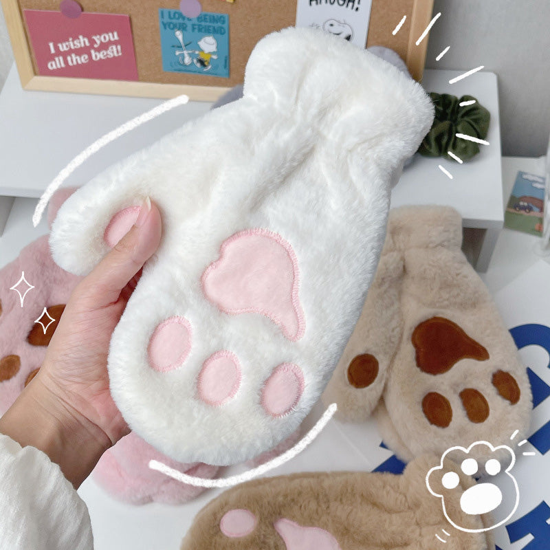 Thickened plush cat claw gloves