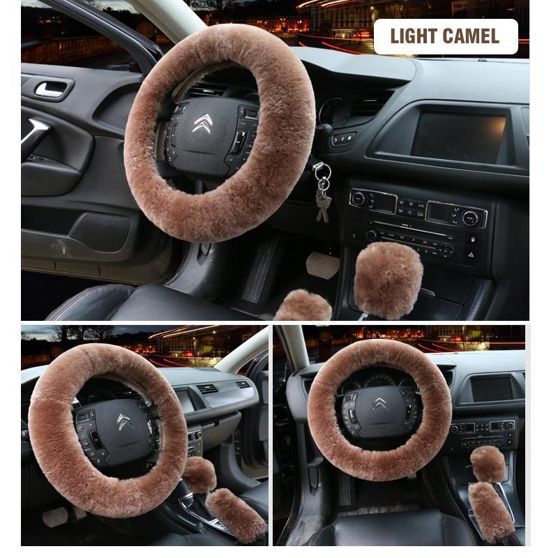 Solid Colour Warm Fluffy Wool Car Set