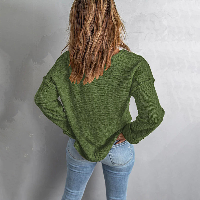 Button Knit Dropped Shoulder Sweater