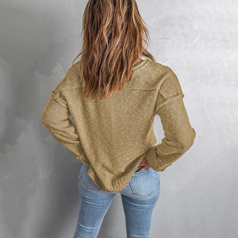Button Knit Dropped Shoulder Sweater