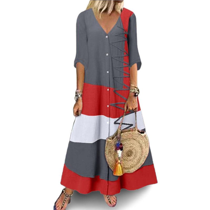 Loose V-Neck Cotton Dress