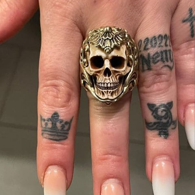 Vintage polish floral armor antler skull ring