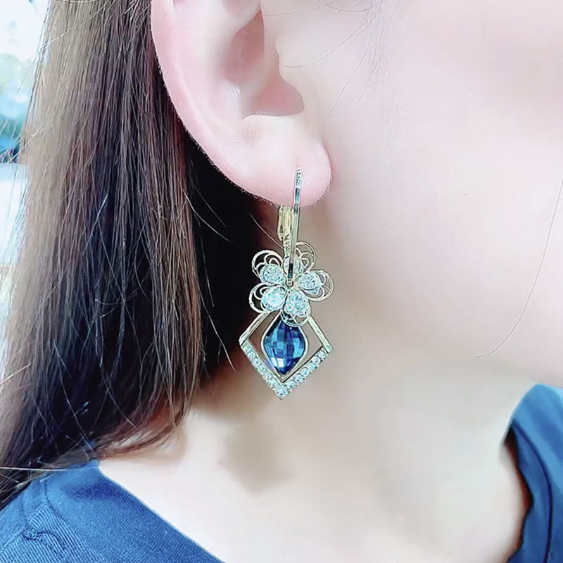 Flower Zircon Rhombic Sapphire Drop Earrings