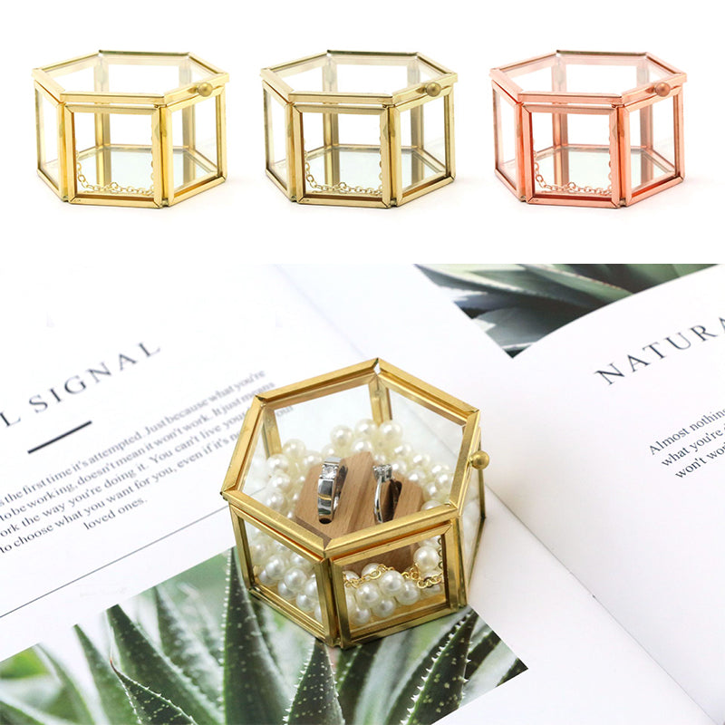 Hexagon Transparent Glass Jewelry Box