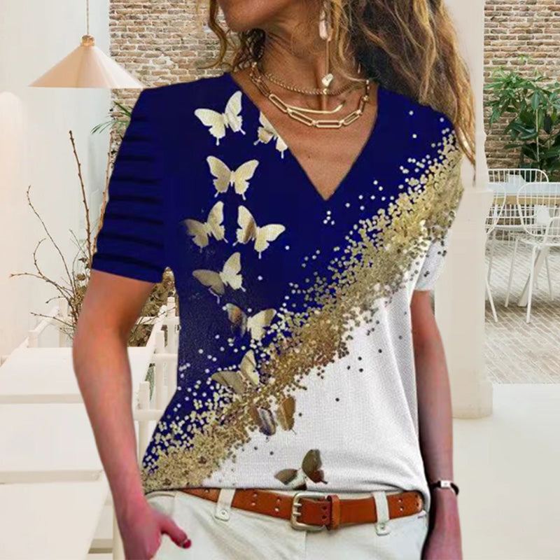 Butterfly Print V-Neck T-Shirt