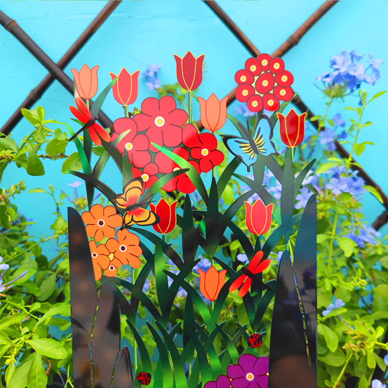 Colorful Metal Butterfly And Flower Garden Screen