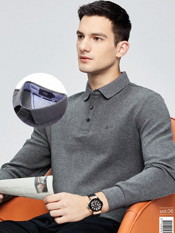 Men's Plain Embroidery Long Sleeve Polo Shirt