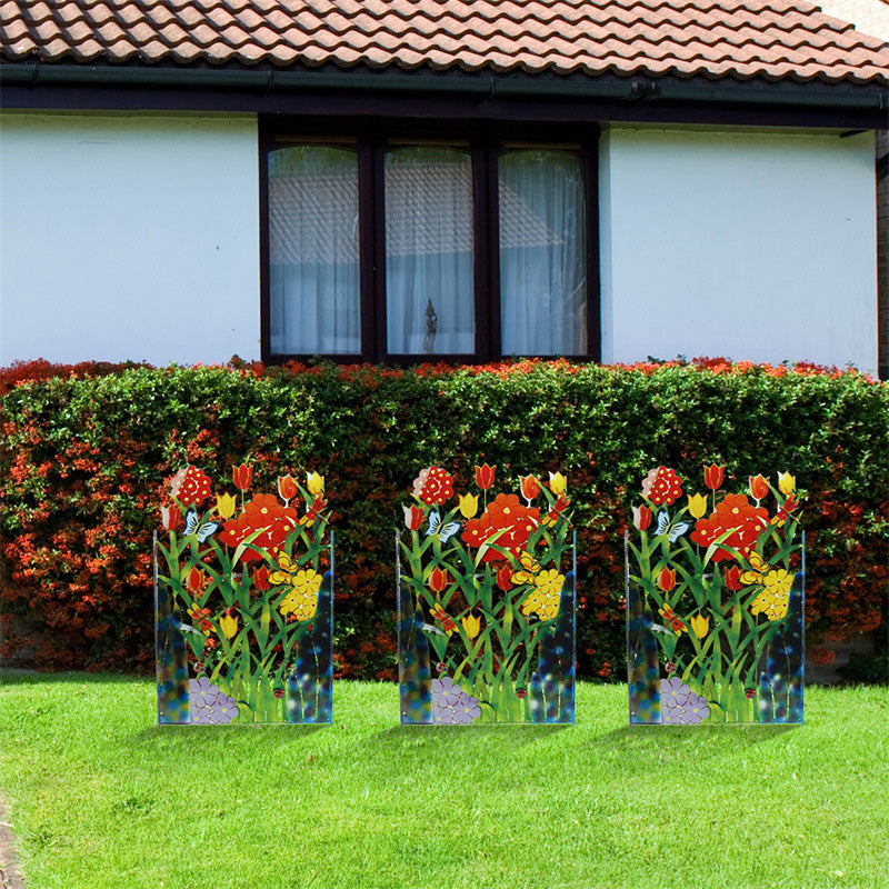 Colorful Metal Butterfly And Flower Garden Screen