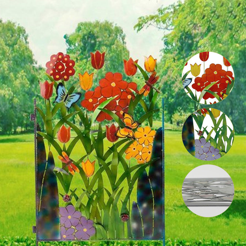 Colorful Metal Butterfly And Flower Garden Screen