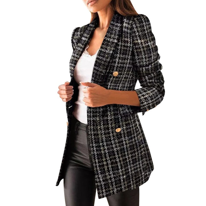 Fashion Double-breasted Blazer Plaid Jacket