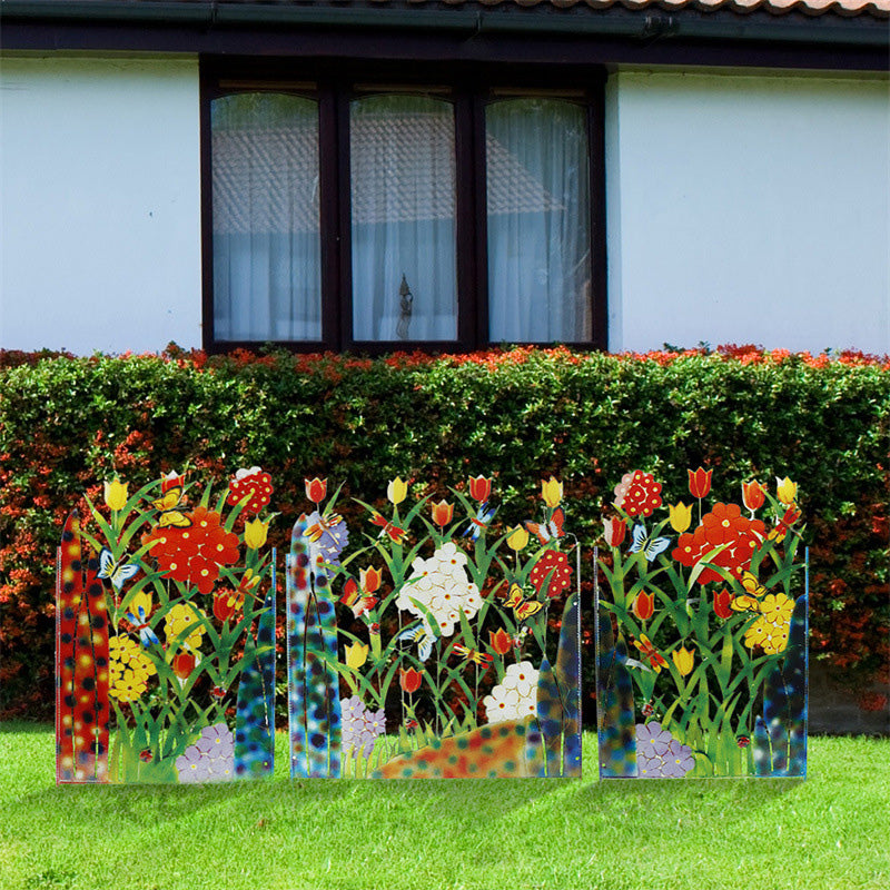 Colorful Metal Butterfly And Flower Garden Screen