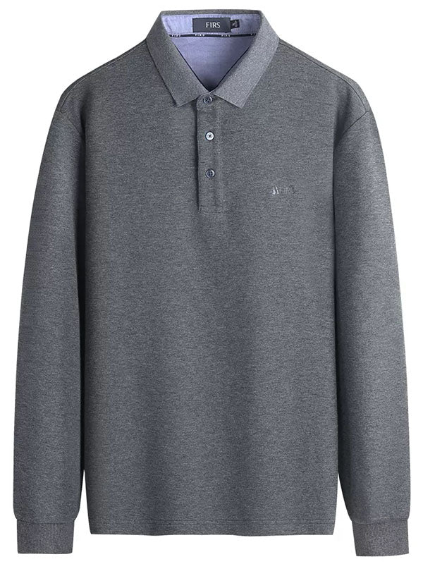 Men's Plain Embroidery Long Sleeve Polo Shirt