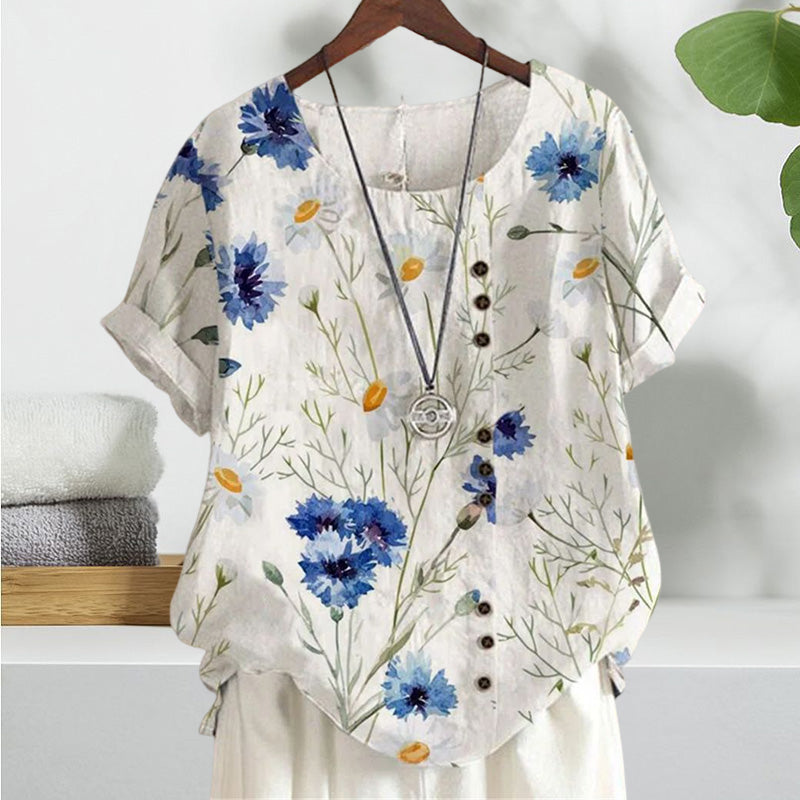 Flower-print Cotton and Linen Shirt