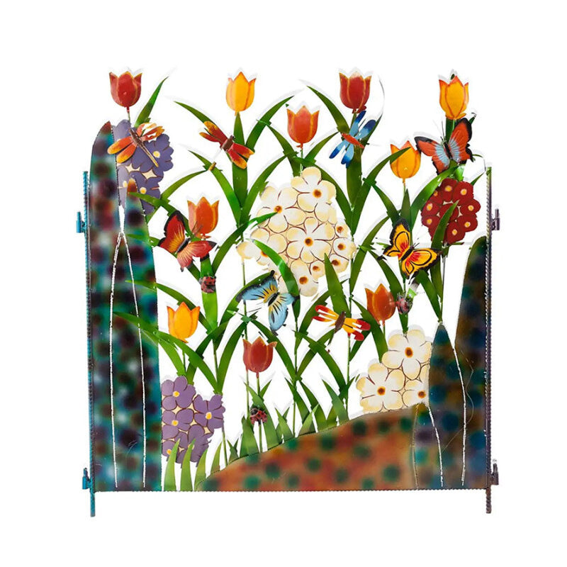 Colorful Metal Butterfly And Flower Garden Screen