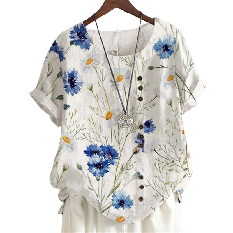 Flower-print Cotton and Linen Shirt