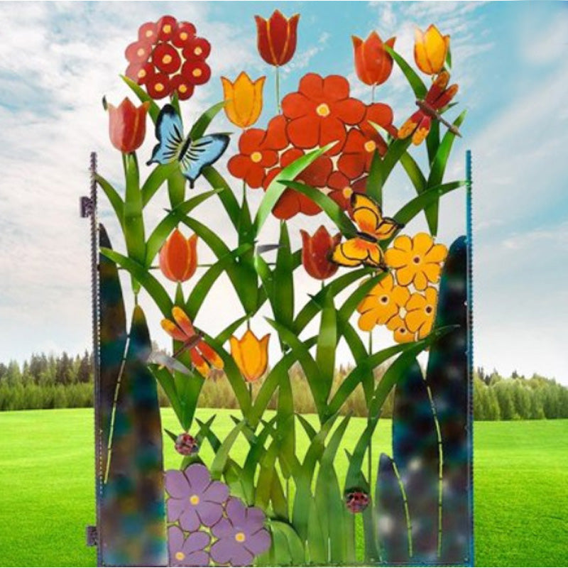 Colorful Metal Butterfly And Flower Garden Screen