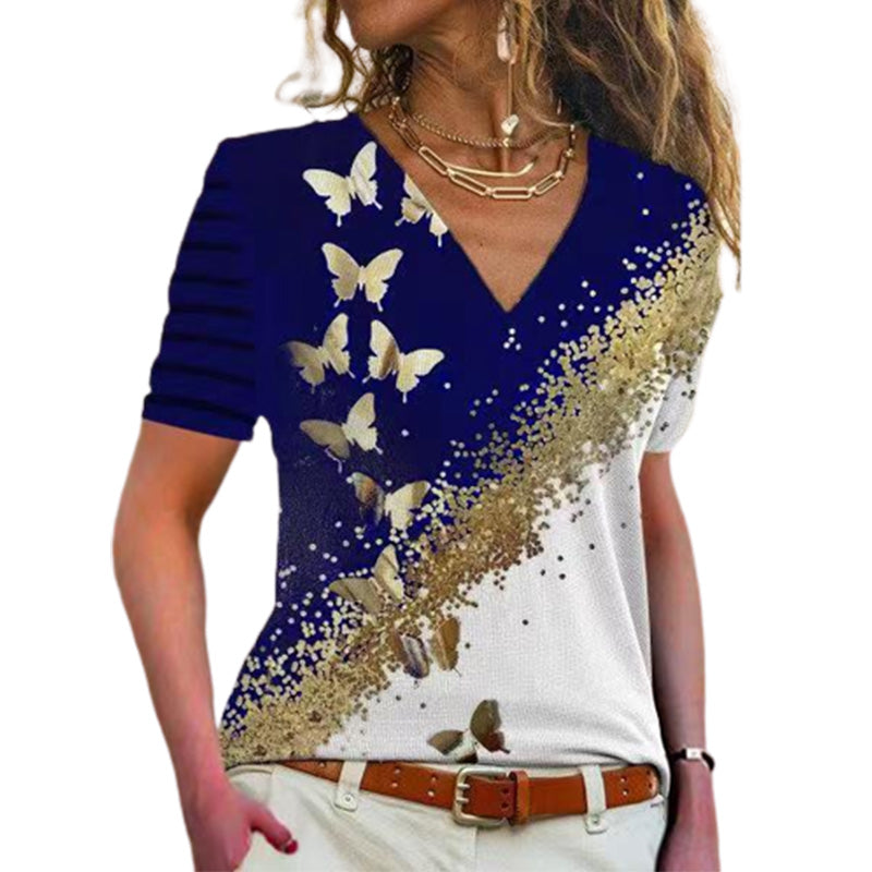 Butterfly Print V-Neck T-Shirt