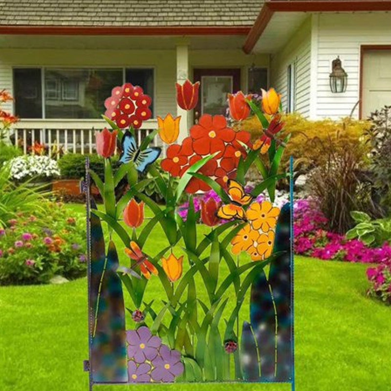 Colorful Metal Butterfly And Flower Garden Screen