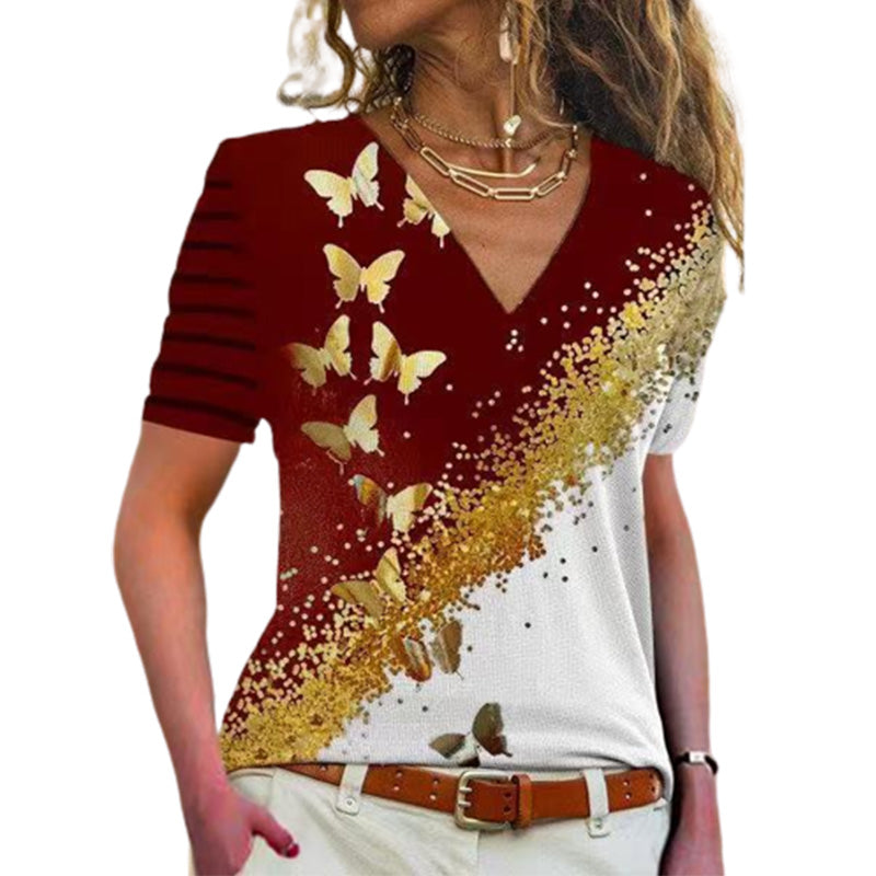 Butterfly Print V-Neck T-Shirt