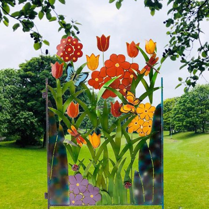 Colorful Metal Butterfly And Flower Garden Screen