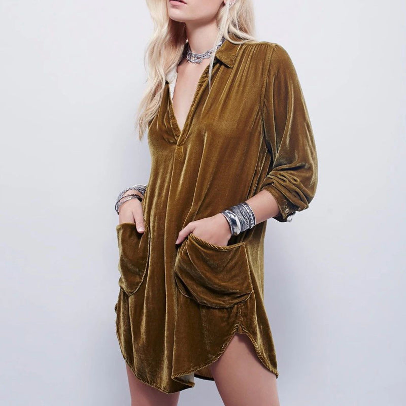 Gold Velvet Shirtdress