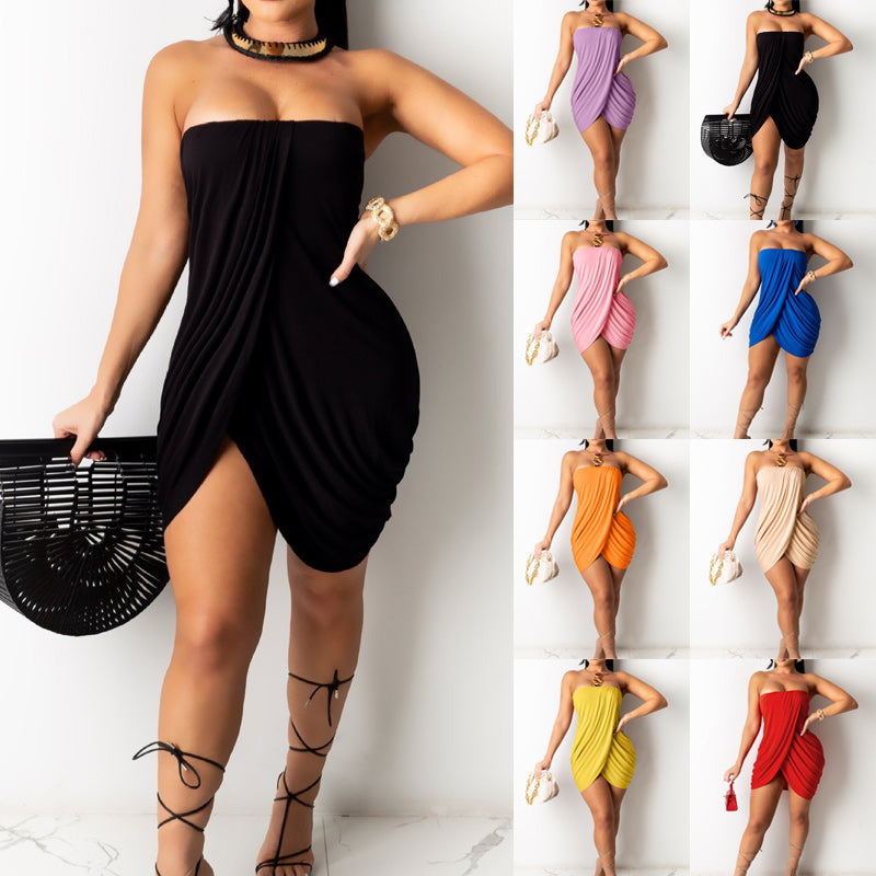 Ruched Wrap Tube Mini Dress