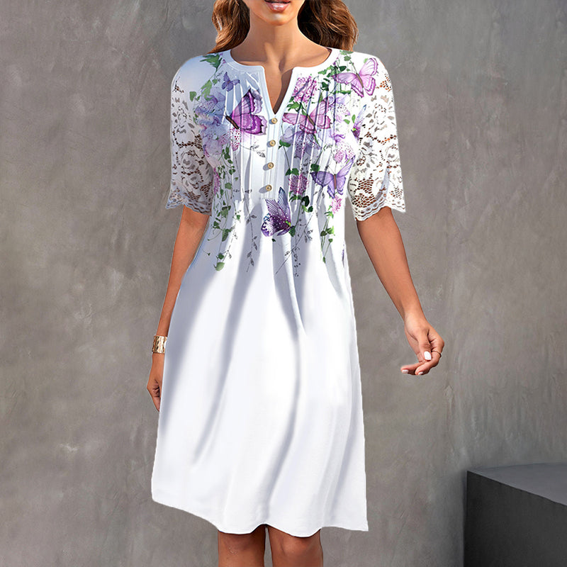 Knee-length Dress With Butterfly Print