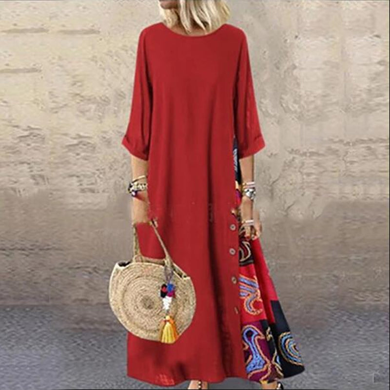 Contrast 3/4 Sleeve Dress