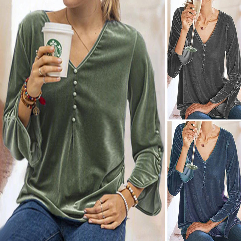 Gold Velvet V-Neck Top
