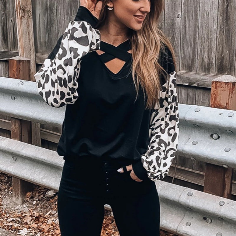 CROSSED LEOPARD PRINT T-SHIRT