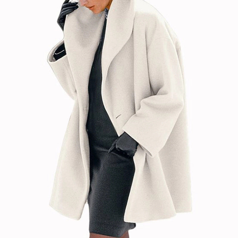 Round Neck Loose Hooded Woolen Coat
