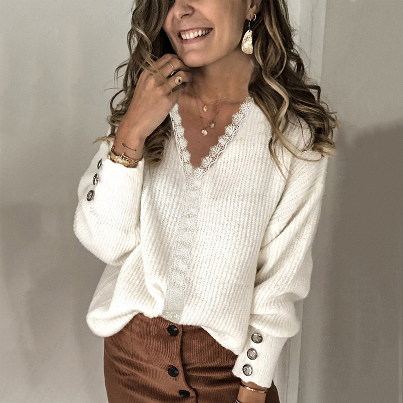 Womens V Neck Lace Crochet