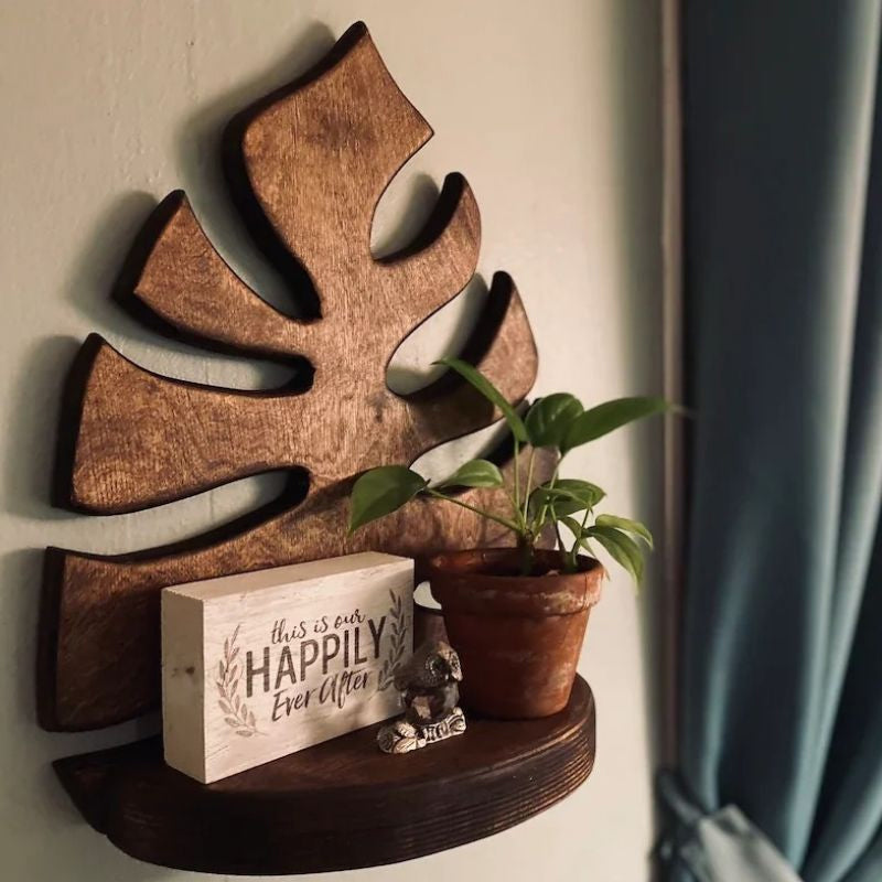 Wooden Monstera Wall Shelf
