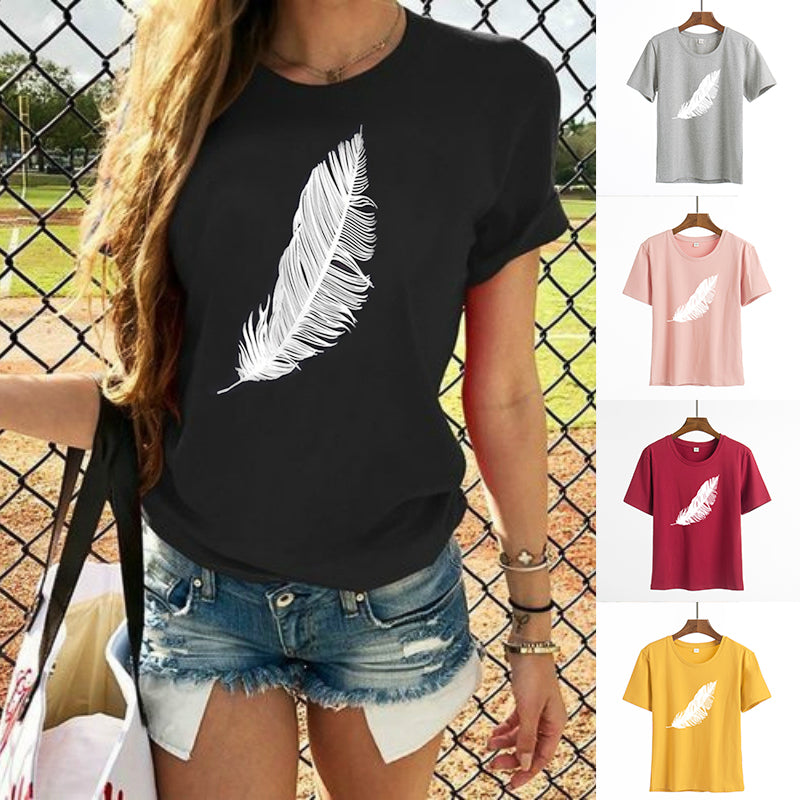 Feather Print Short Sleeve T-Shirt