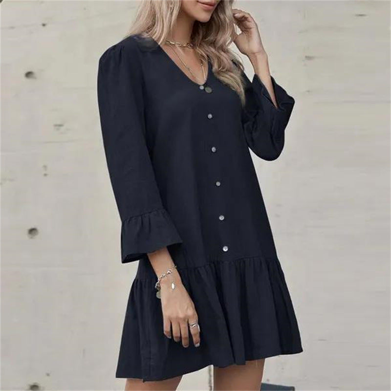 Pleated Bell Sleeve Dress