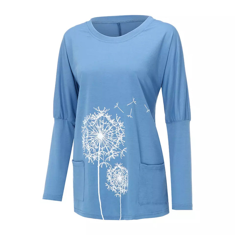 Women's Round Neck Printing Long-sleeved Top Sweater