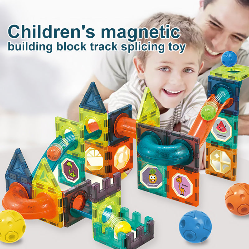 Children's slide ball magnetic building block track splicing toy