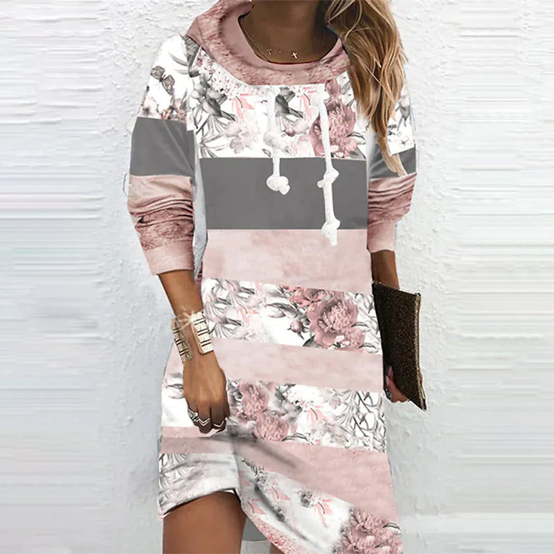 Long Sleeve Floral Print Dress with Hood