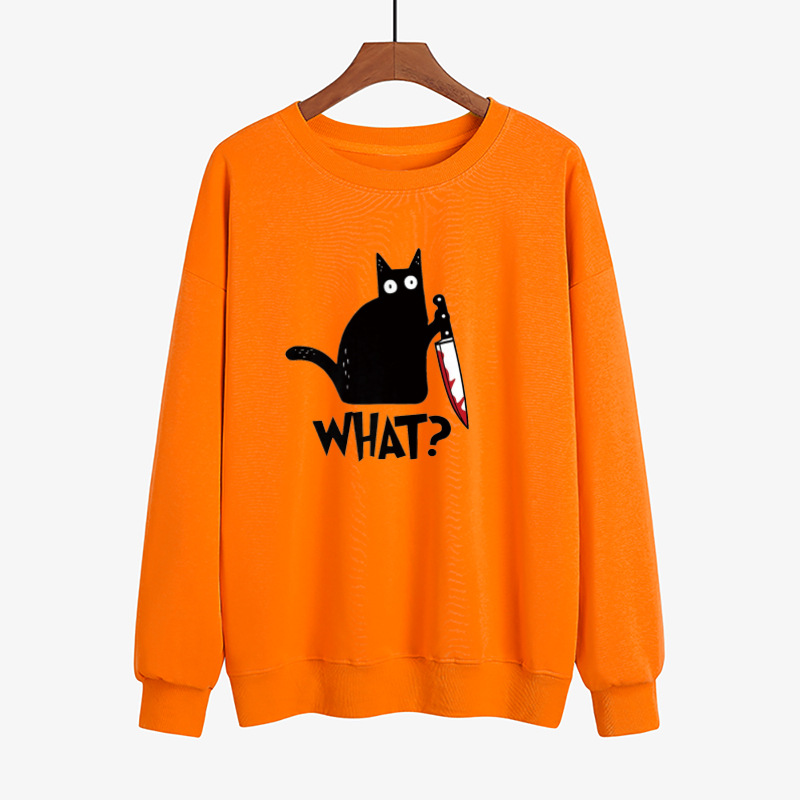 Halloween Fun Print Black Cat Sweatshirt