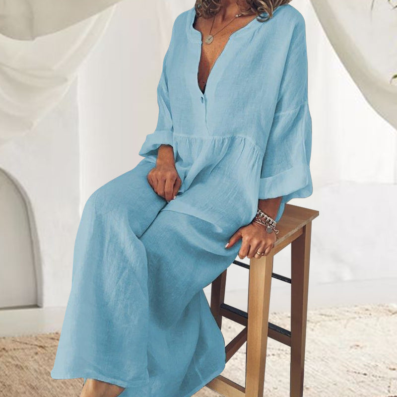 Cotton and Linen Long Sleeve Jumpsuit
