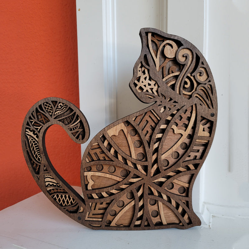 Hollow Cat Wooden Ornament