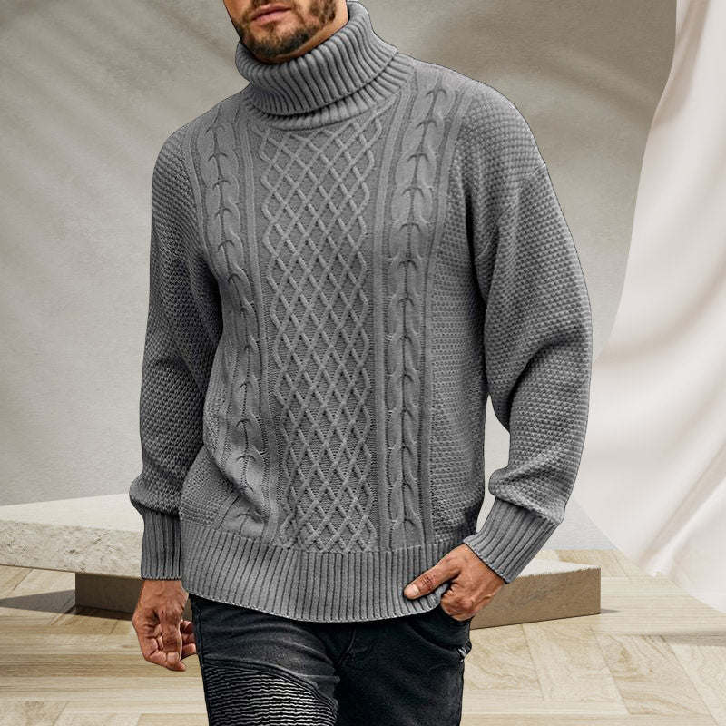 Men's Solid Long-sleeved Knit Turtleneck Sweater