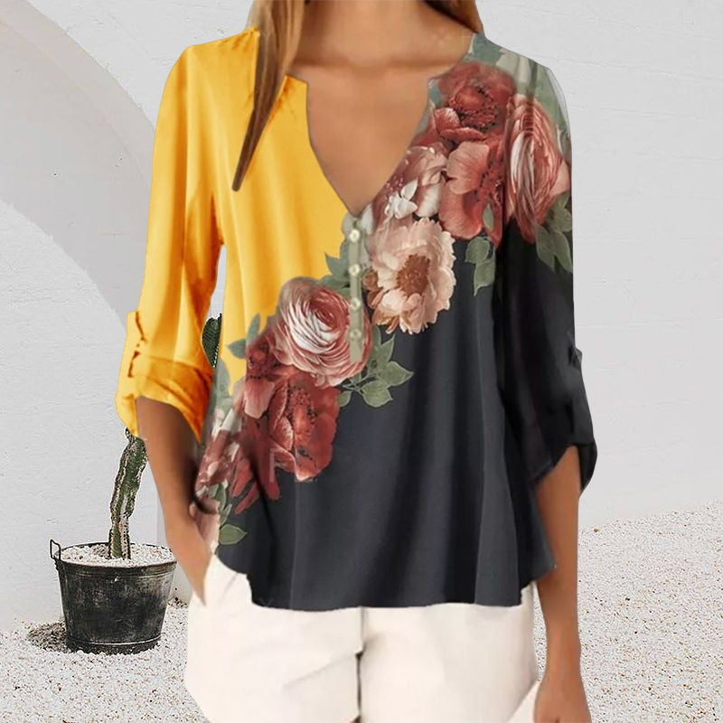 V-neck Printed Chiffon Shirt